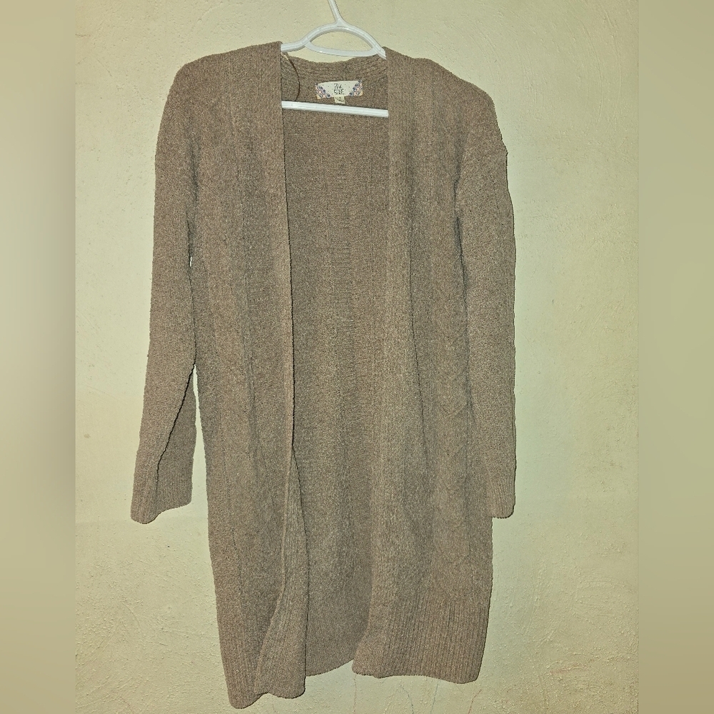 Pink Rose Tan Open-Front Cardigan